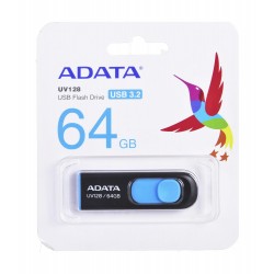 ADATA 64GB DASHDRIVE UV128 USB FLASH DRIVE USB TYPE-A 3.2 GEN 1 (3.1 GEN 1) BLACK - BLUE