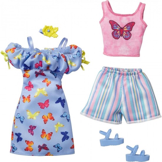 MATTEL BARBIE FASHIONS 2-PACK CLOTHING SET, BUTTERFLY TANK AND BLUE SHORT GWC32/HBV68